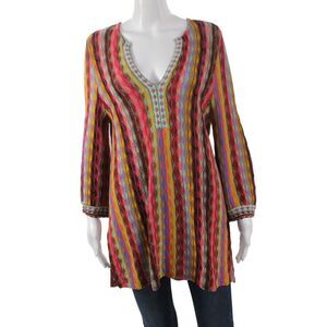 Aldomartins Women Tunic Blouse Pink Striped V Neck Long Sleeve Size 6